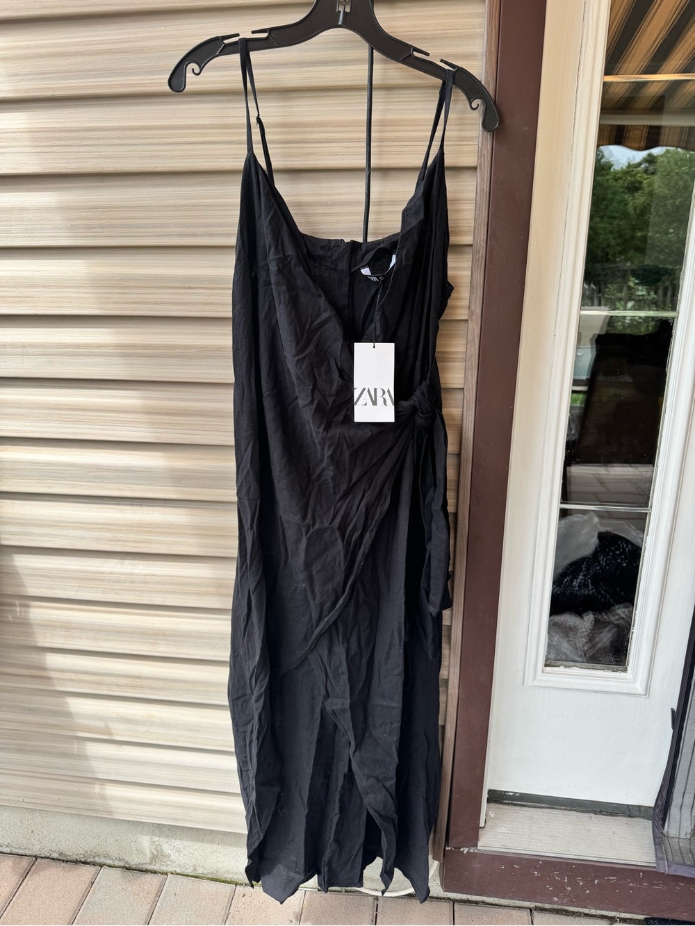 Zara Black Wrap-Style Midi Dress with Spaghetti Straps
